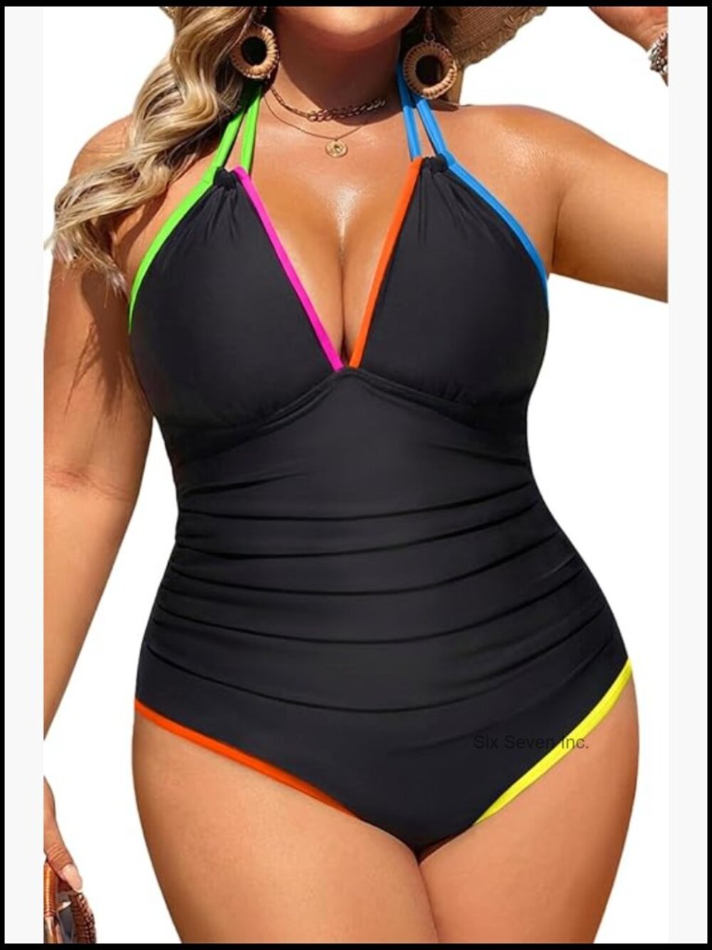 Plus Size One Piece Swimwear Tummy Control Halter Neck Ruched Sexy Bathing Suit